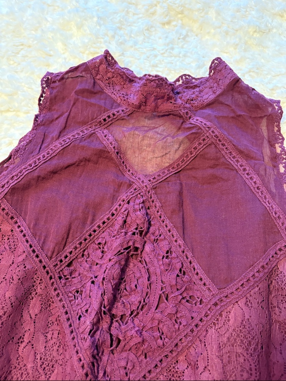 Free People Lace crochet Sleeveless Tunic in Deep Plum Medium - Picture 8 of 12